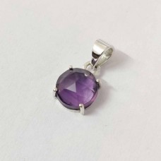 Natural African Amethyst Silver Prong Pendant